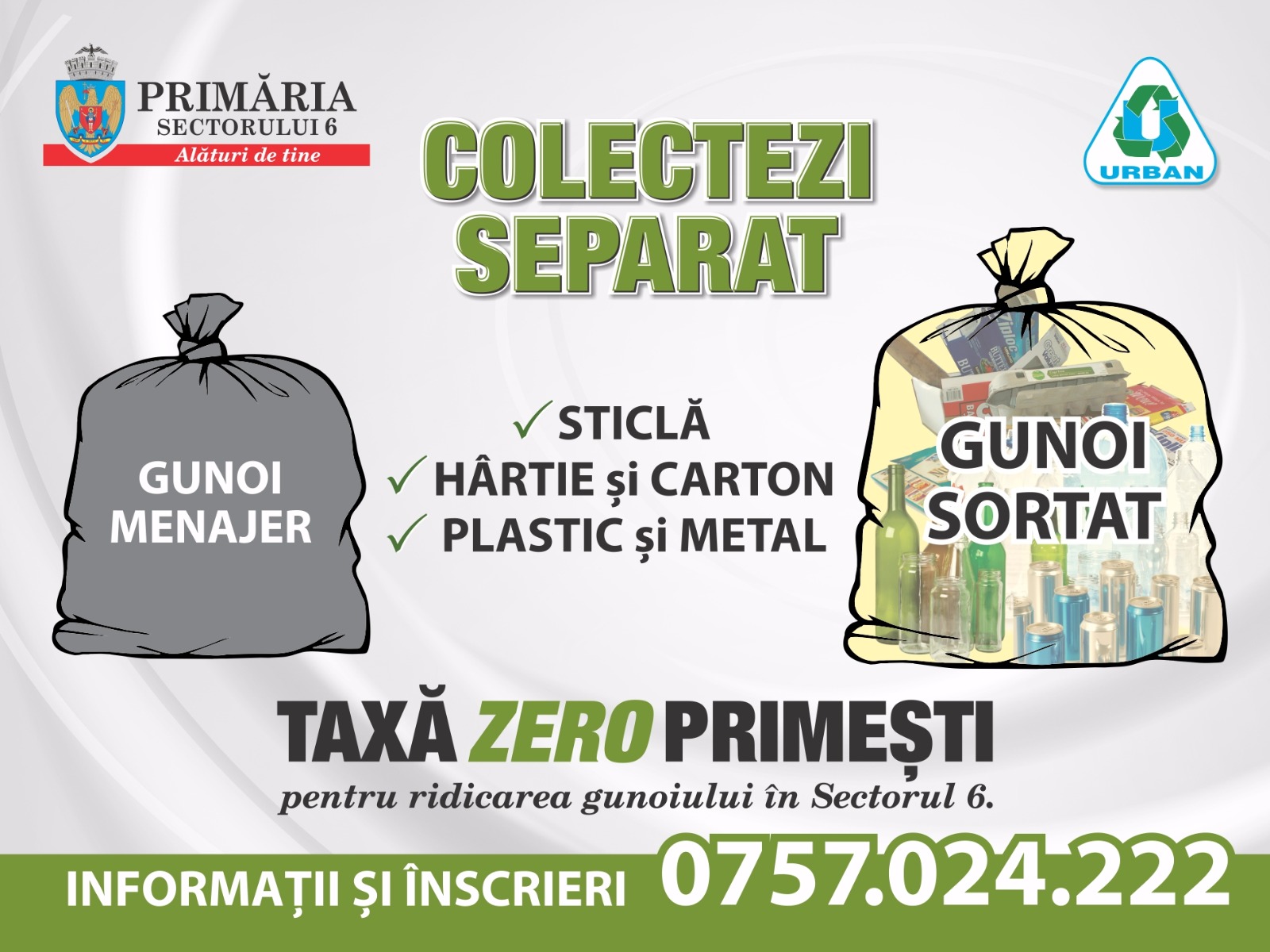 TAXA ZERO – Colectarea separată a deșeurilor în Sectorul 6 al Municipiului București
